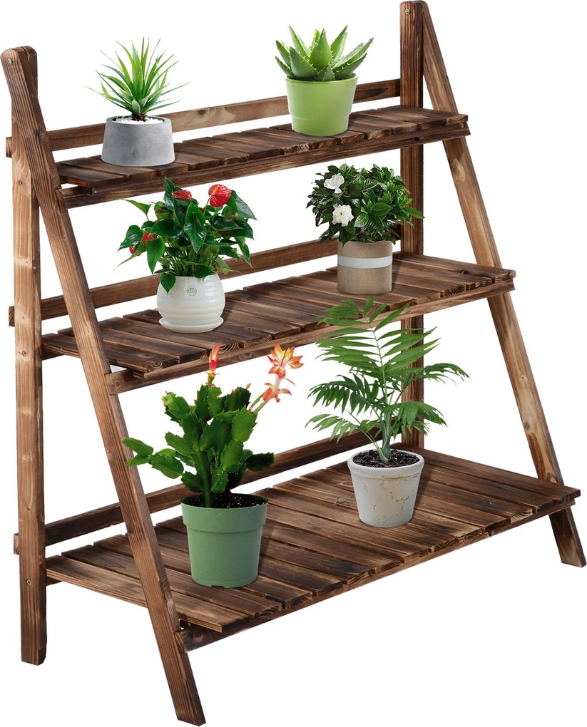 Outsunny Összecsukható Virágtartó Állvány Fenyőfából, 3 Szintű Kültéri Polc Növényeknek, Virágcserép Tartó 100x37x93cm | Aosom