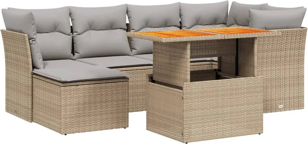 vidaXL 7 részes bézs polyrattan kerti ülőgarnitúra párnákkal