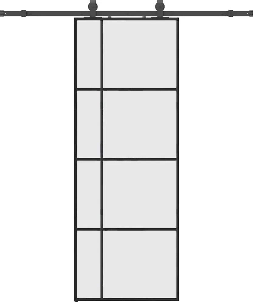 vidaXL fekete ESG üveg tolóajtó fémszerelvény-szettel 76x205 cm
