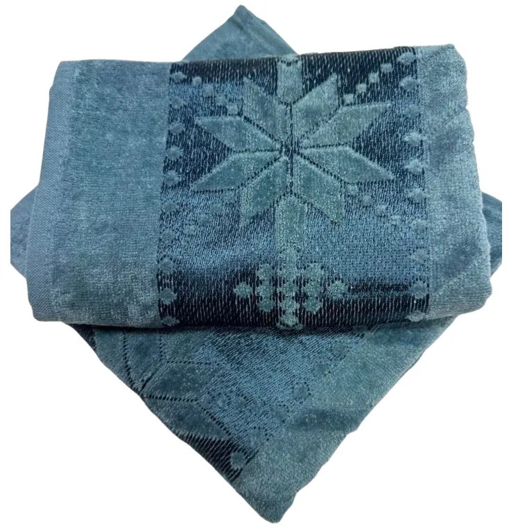 Jacquard frottír törölköző kék csillag 50x90cm TiaHome