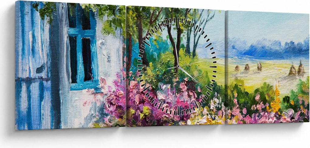 Kép a ház előtti kertről, olajfestmény (órával) (90x30 cm)