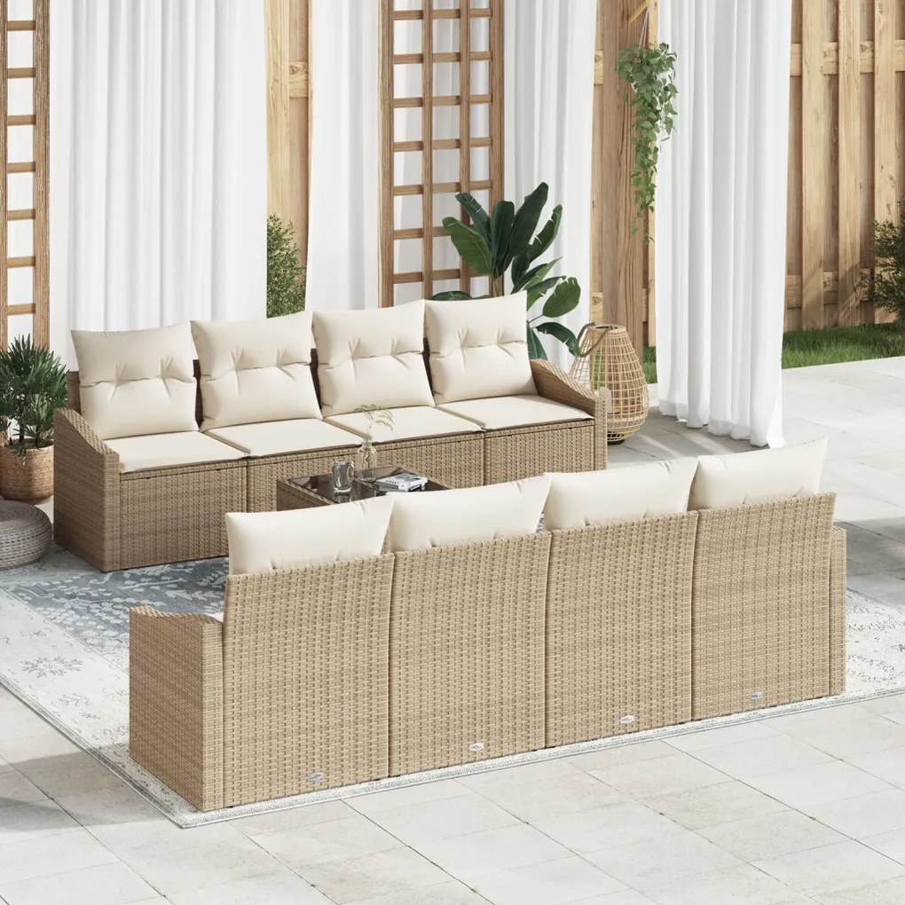 9 darabos kerti kanapé szett párnákkal bézs poly rattan