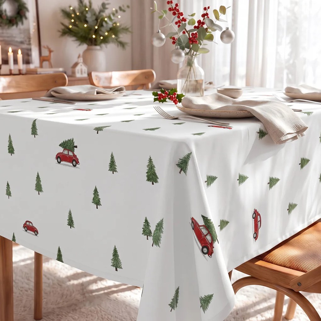 Goldea karácsonyi szögletes terítő 100% pamutvászon - út a karácsonyfáért 100 x 100 cm