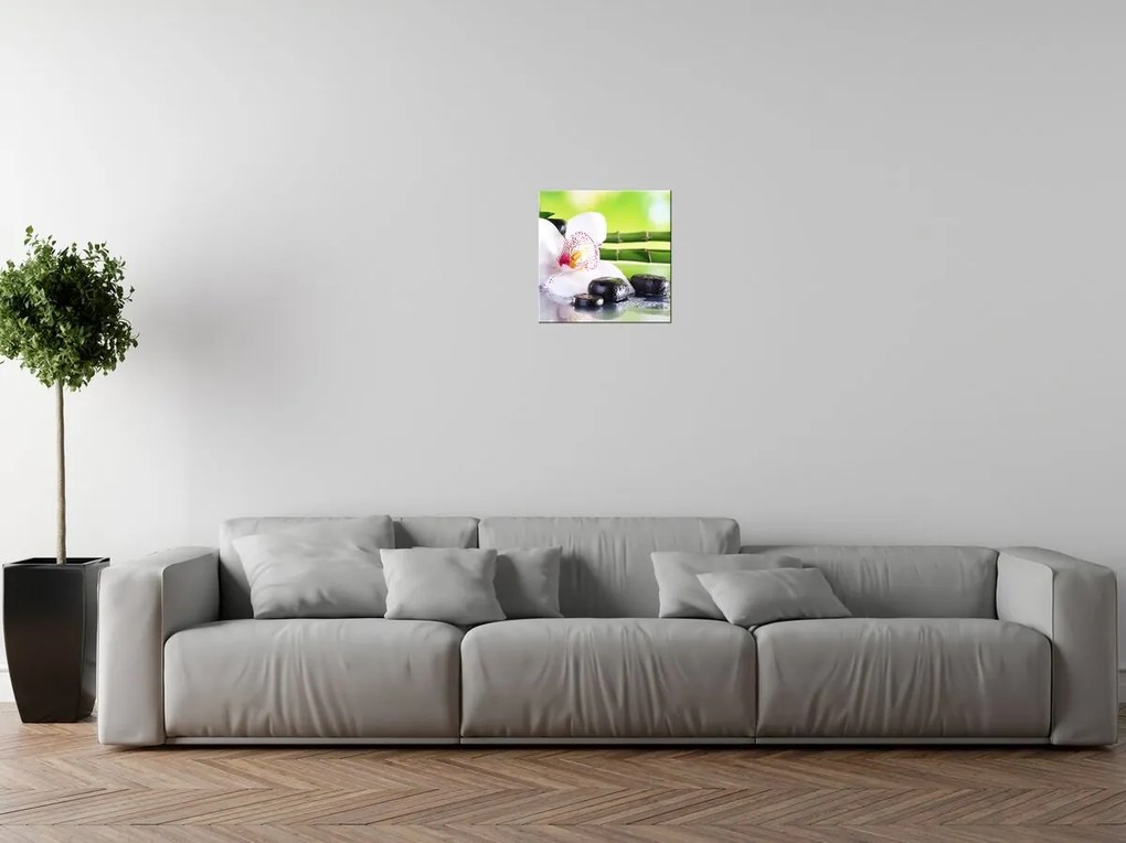 Gario Vászonkép Fehér orchidea és kövek Méret: 100 x 70 cm