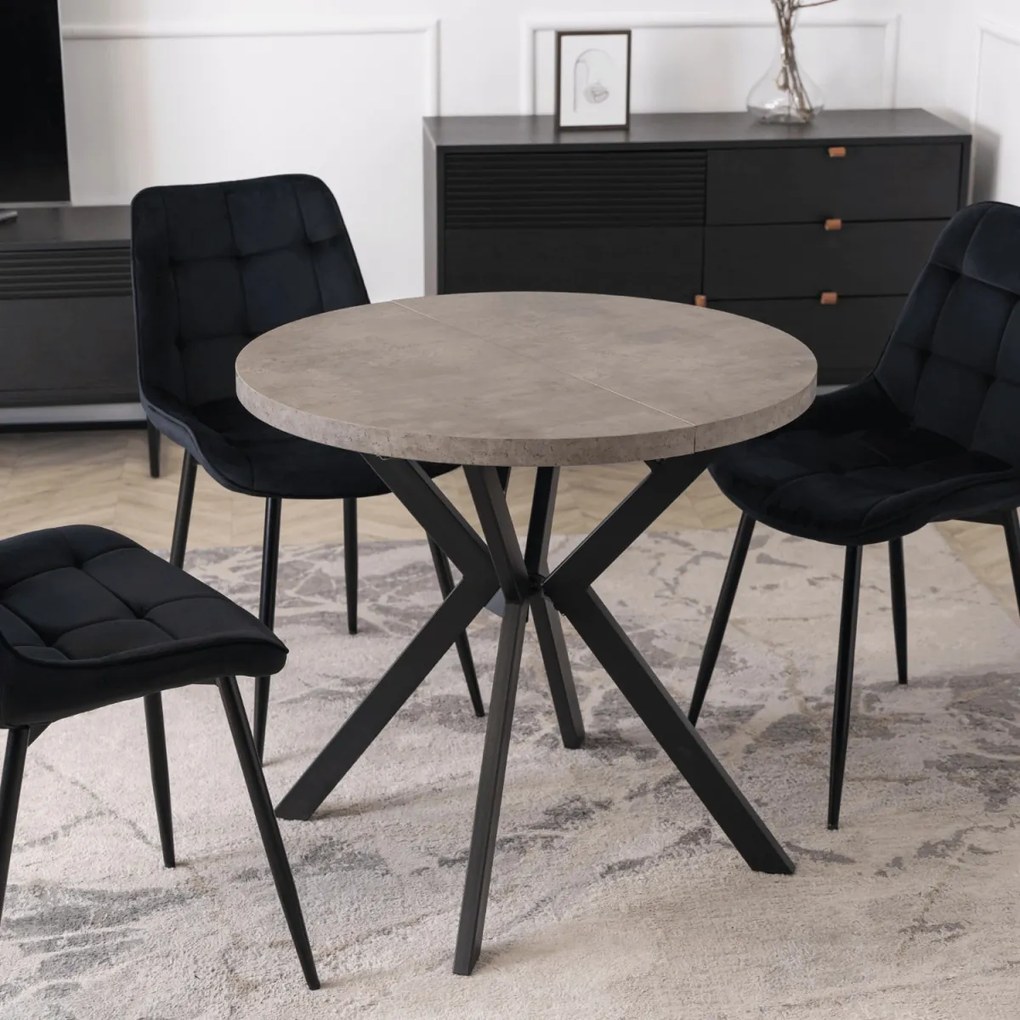 Kihúzható étkezőasztal 80–160 cm méretben, beton/fekete színben DORIAN