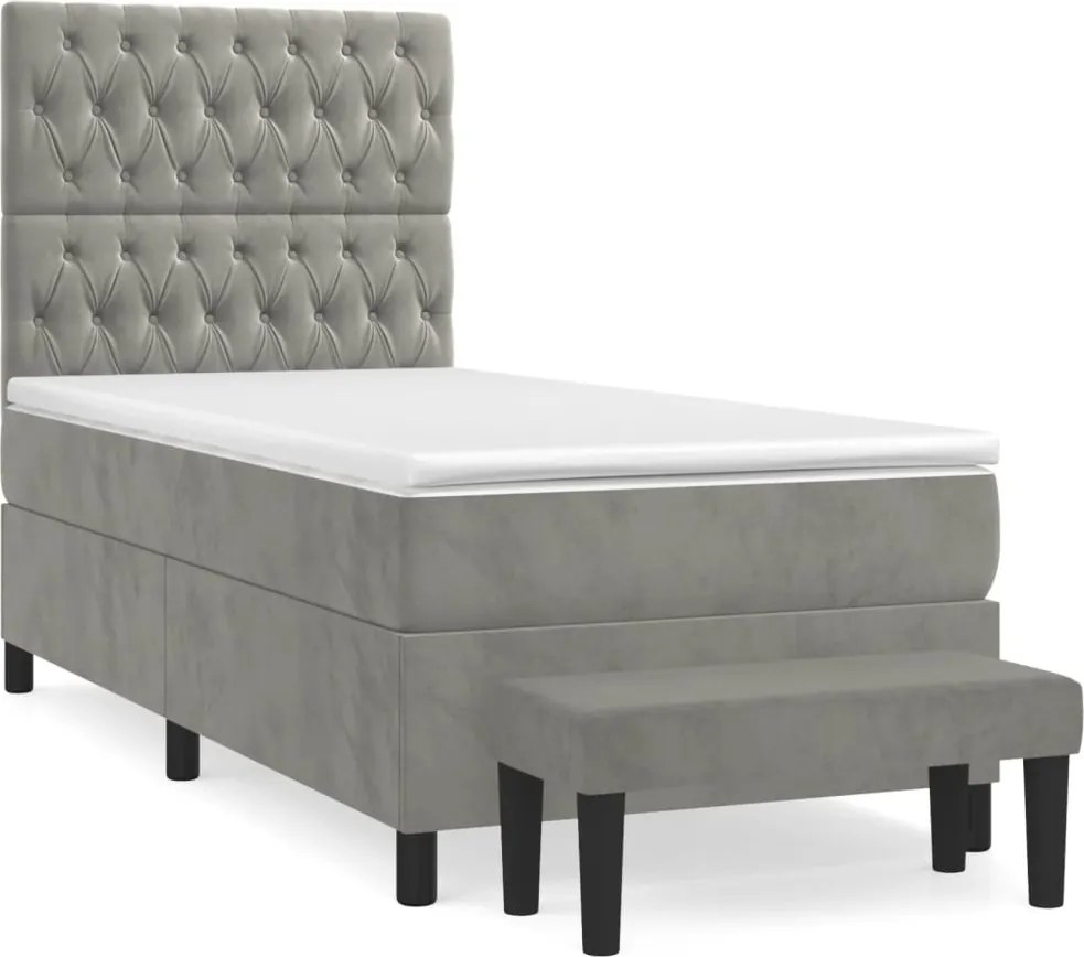vidaXL világosszürke bársony rugós ágy matraccal 90x190 cm