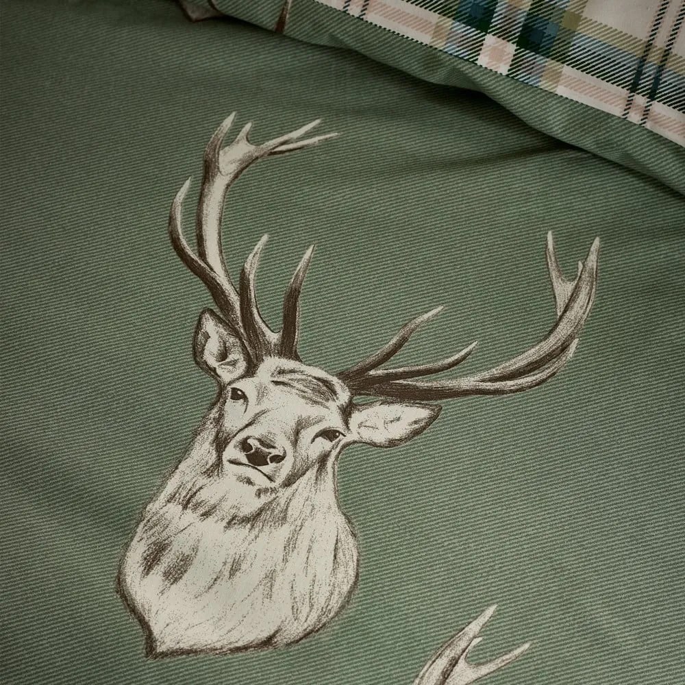 Zöld kétszemélyes ágyneműhuzat 200x200 cm Stag Check – Catherine Lansfield