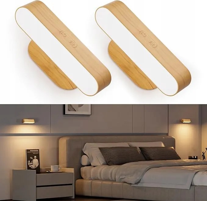 Akkumulátoros vezeték nélküli falikarok hálószobába két LED-es fali lámpa