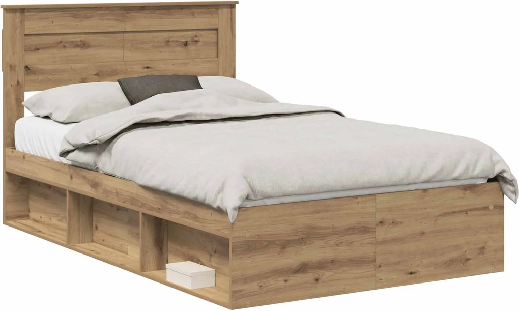 vidaXL Ágykeret fejtámlával Művészi tölgy 135 x 190 cm Tömör fenyőfa
