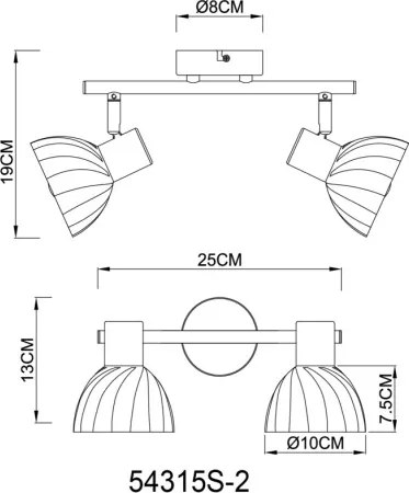 Globo 54315S-2 Fali spotlámpa, fém fekete matt, króm, füstszínű üveg, szatírozott, forgatható, HxSzxM: 250x130x190mm, 2x E14 40W 230V izzók nélkül