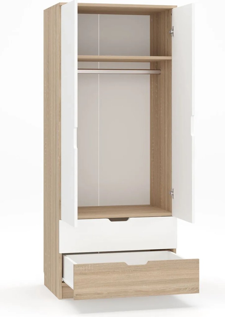 Lento gardróbszekrény, sonoma tölgy-fehér, 75 cm