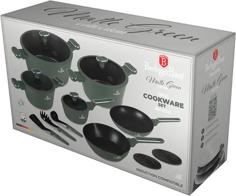 BerlingerHaus 15 részes edénykészlet Matte Green Collection(BH/8208N)