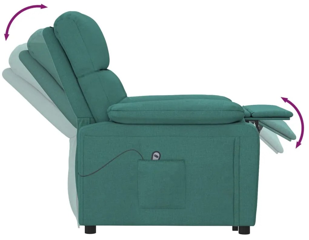 sötétzöld szövet elektromos dönthető fotel