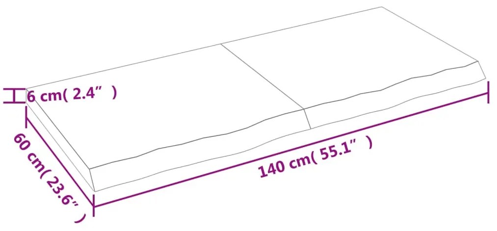 világosbarna kezelt tömör tölgyfa fali polc 140 x 60 x (2-6) cm