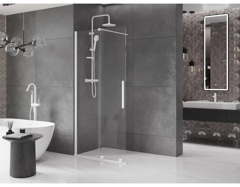 Mexen Velar, tolóajtó Walk-In típusú nyílásba 90 cm, 8 mm átlátszó üveg, fehér, 871-090-000-03-20