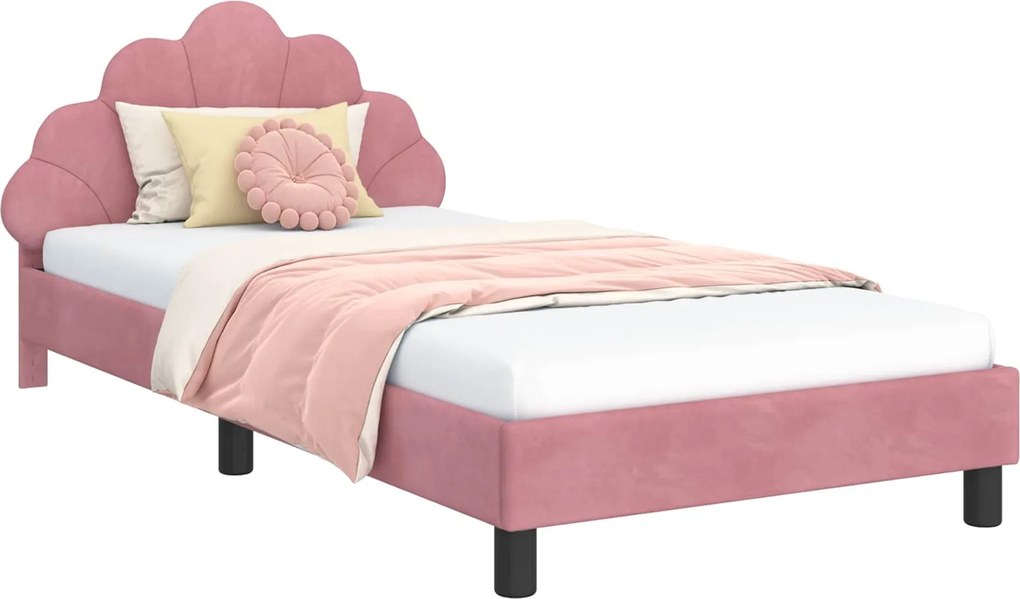 vidaXL Gyerekágy kerettel fejtámlával Rózsaszín 90 x 190 cm Bársony