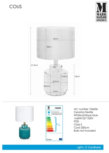 Markslöjd 106606 - Asztali lámpa COUS 1xE27/60W/230V