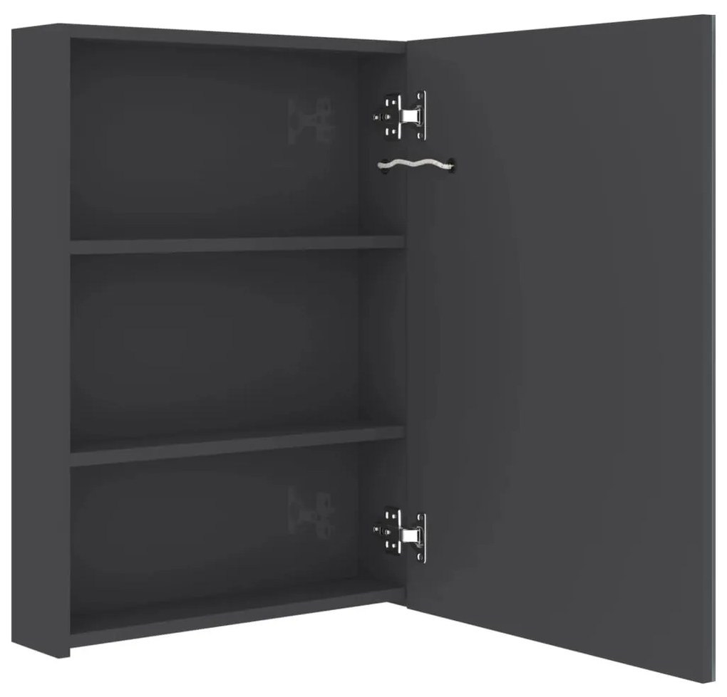 fényes szürke LED-es tükrös fürdőszobaszekrény 50 x 13 x 70 cm