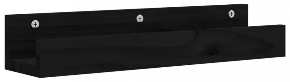 2 db fekete tömör fenyőfa falipolc 50 x 12 x 9 cm