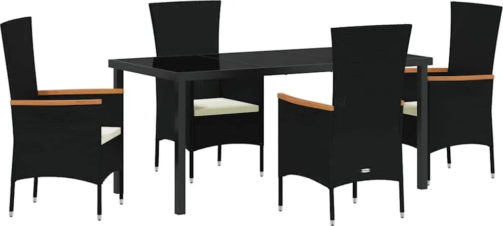 vidaXL Kert étkező szett párnával 5 pcs Fekete Porszórt acél