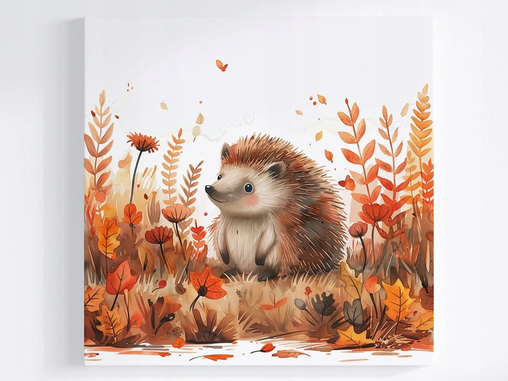 Poszter Gyerekek Erdő Ősz Állat Sündisznó Virágok Levelek 40x40