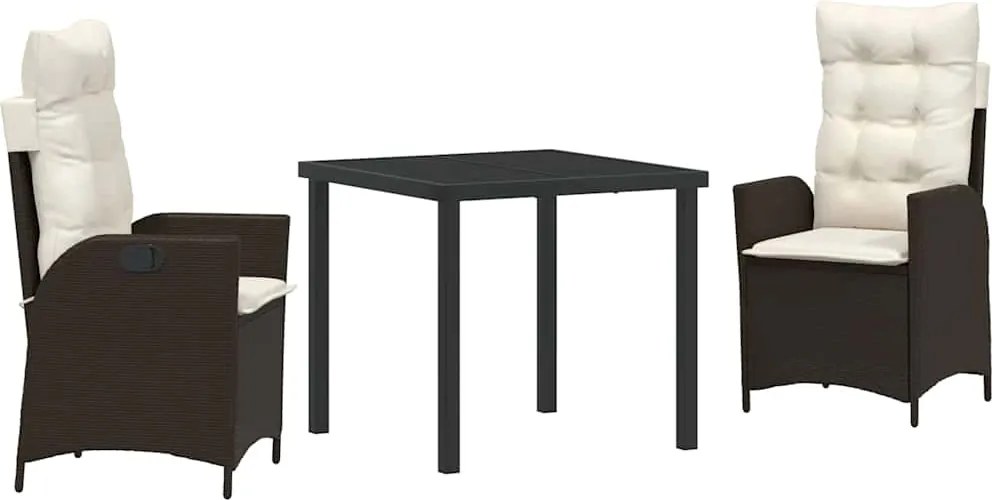 vidaXL Kert étkező szett párnával 3 pcs Barna polirattan