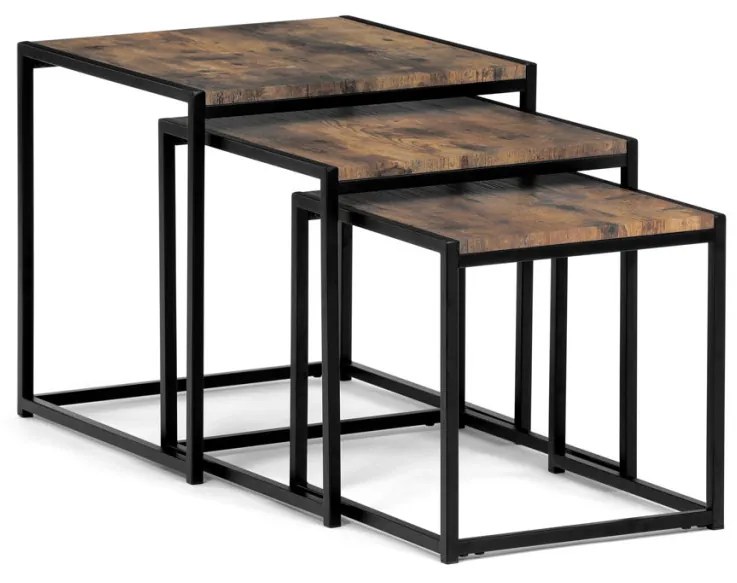 Set 3 măsuțe, MDF, decor lemn vechi, metal, lac negru