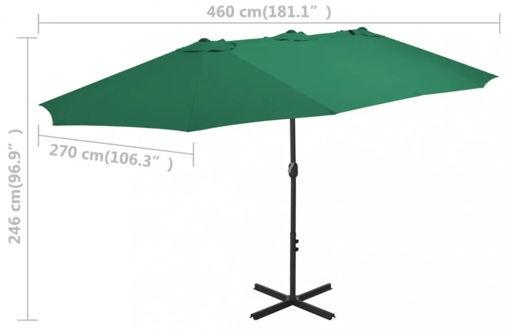 zöld kültéri napernyő alumíniumrúddal 460 x 270 cm
