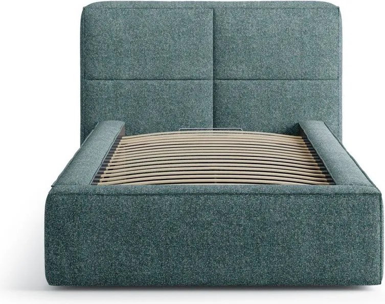 Türkiz kárpitozott ágyneműtartós egyszemélyes ágy ágyráccsal 90x200 cm Darren – Micadoni