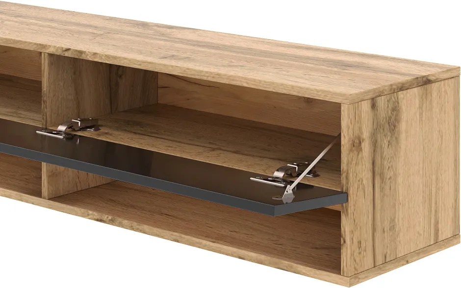 TV szekrény 140 cm 1 ajtós Wotan tölgy / fekete magasfény színkombinációban – DERBY