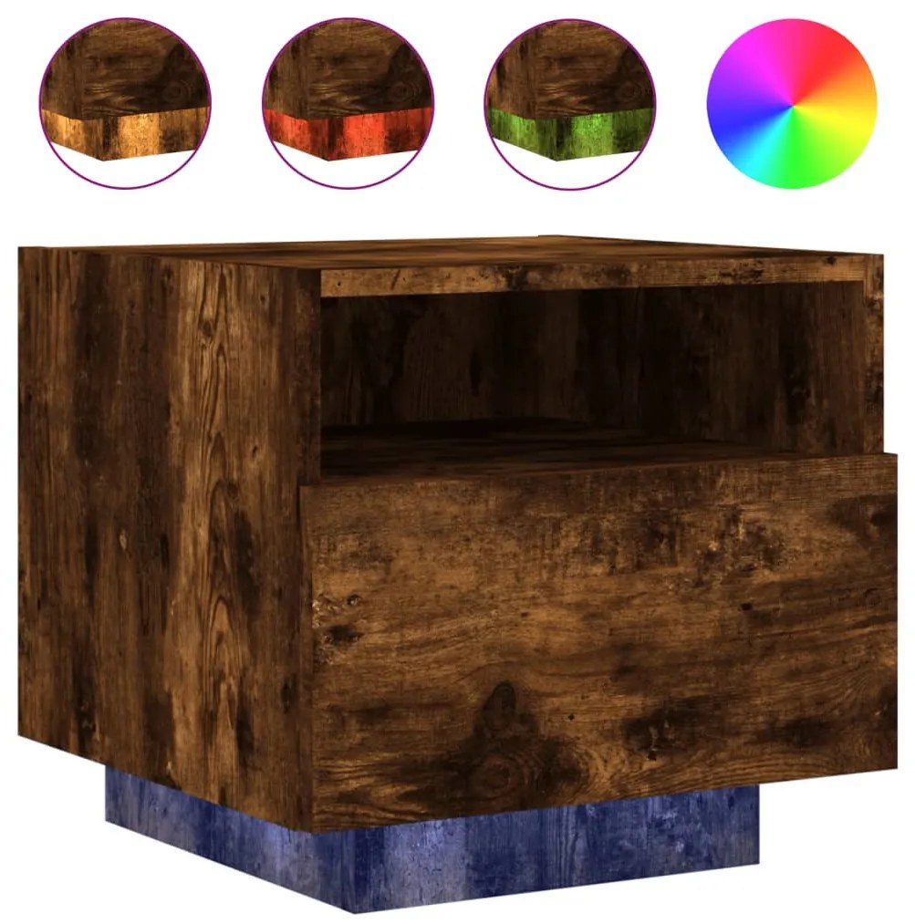 2 db sonoma tölgy színű éjjeliszekrény LED-ekkel 40x39x37 cm