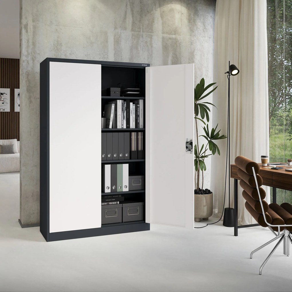 Fém iratszekrény JAN II, 1150 x 185 x 400 mm, antracit-fehér