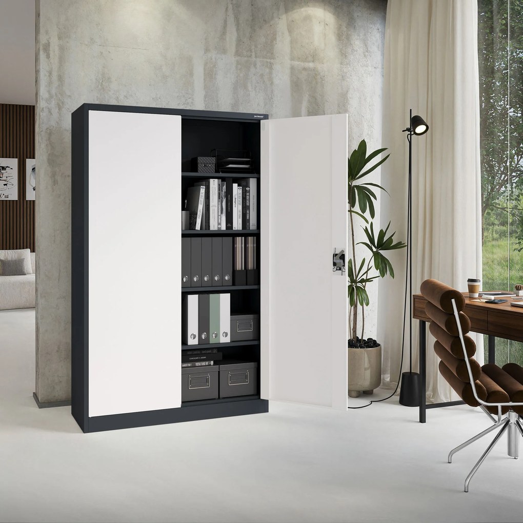 Fém iratszekrény JAN II, 1150 x 1850 x 400 mm, antracit-fehér