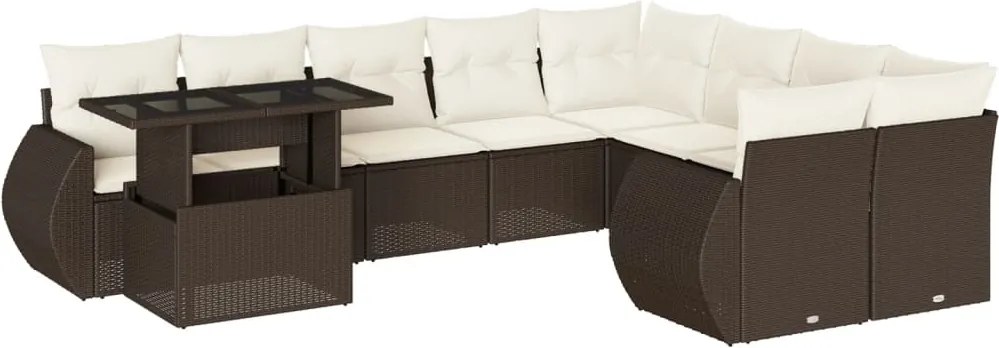 vidaXL 10 részes barna polyrattan kerti ülőgarnitúra párnákkal