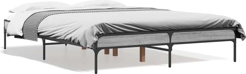 vidaXL szürke sonoma szerelt fa és fém ágykeret 120 x 190 cm