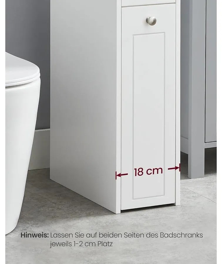 VASAGLE kis fürdőszobai szekrény, álló tárolószekrény kis helyiségekbe, fehér színben