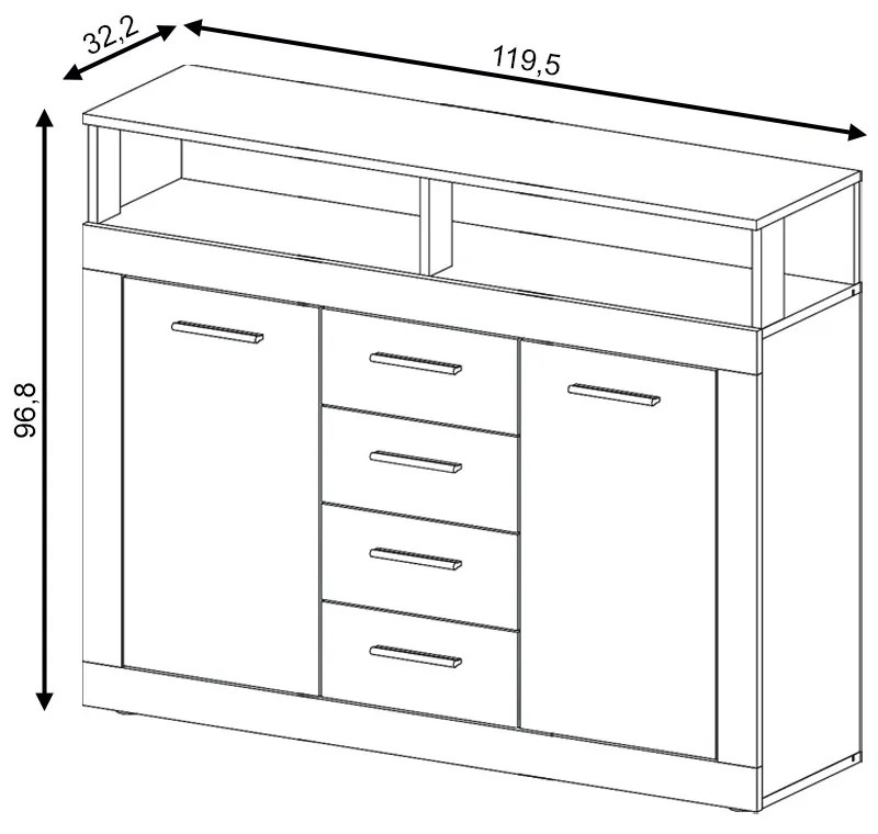LUNA MIDI B Komód 2 ajtó/4 fiók Old wood/ szürke színben