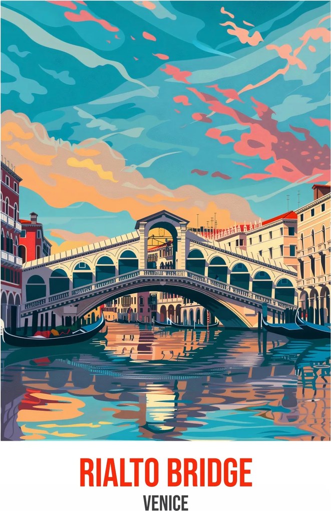 Poszter 21x29,7cm Rialto Bridge, Velence