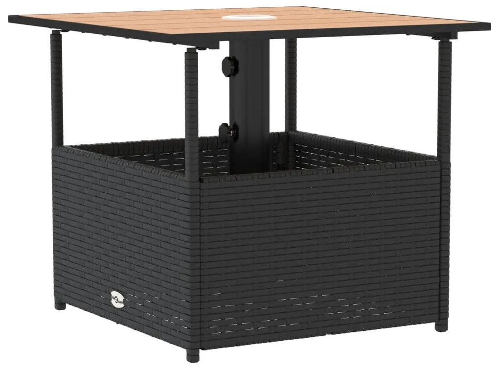 fekete polyrattan kerti asztal napernyőlyukkal 55x55x46,5 cm