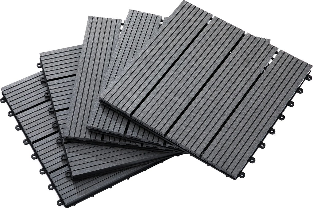 Outsunny 11 db-os Kültéri Csempeszett 30x30 cm 1 m² Kültéri Kert Padlócserepe Non-slip és Időjárásálló Könnyű Telepítés Kert Terasz Erkély Szürke | Ao