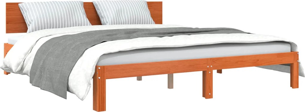 vidaXL Ágykeret fejtámlával Faggyú barna 180 x 200 cm Tömör fenyőfa