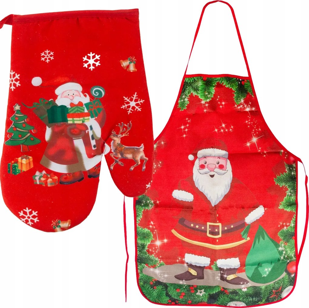 Kötény Kesztyű Karácsonyi Konyhai Szett Mikulás Kötény Mancs