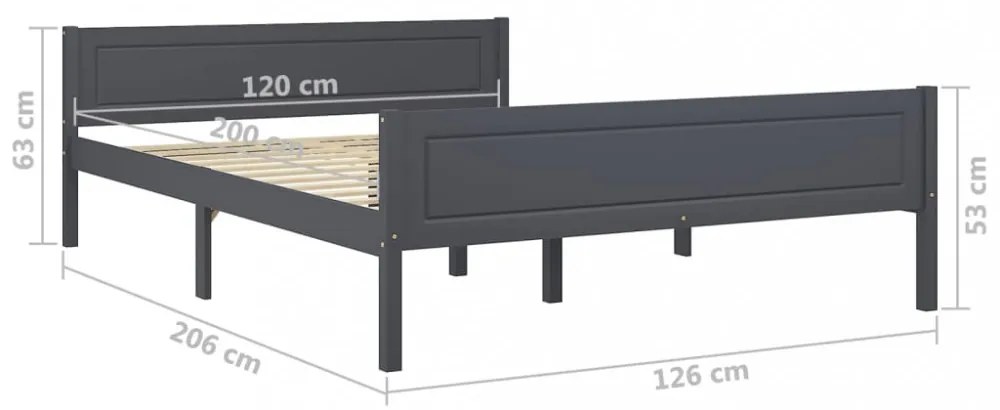 szürke tömör fenyőfa ágykeret 120 x 200 cm