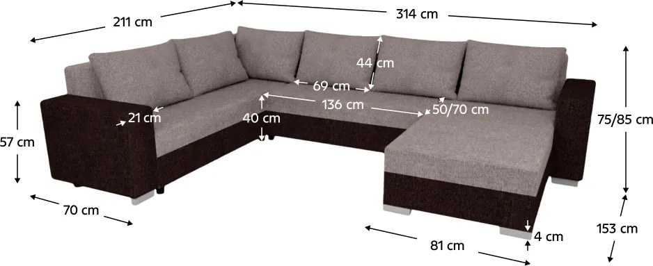 Univerzális ülőgarnitúra, sötétbarna/barnásszürke Taupe, BELEN NEW ROH U
