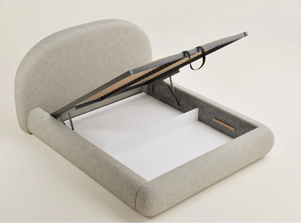 Bézs kárpitozott ágyneműtartós franciaágy ágyráccsal 140x200 cm Maumere – Maison de Rêve