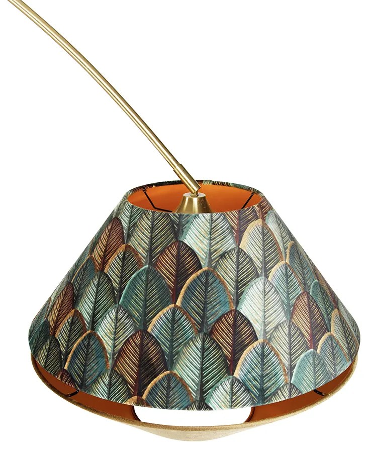 Sárgaréz ívlámpa fehér, dupla bársony levélmintás és bézs színű - XXL