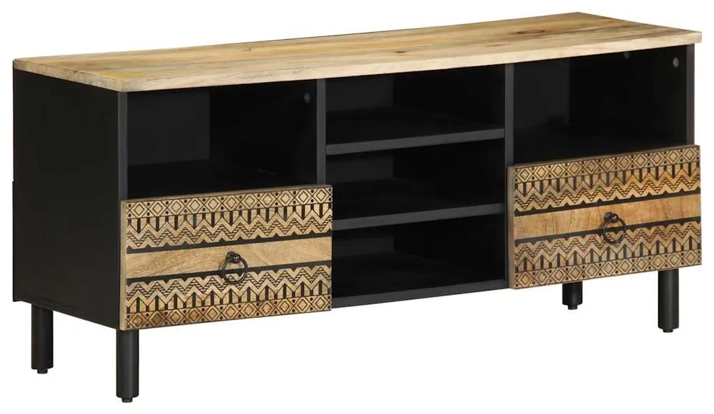 fekete tömör nyers mangófa TV-szekrény 100 x 33,5 x 46 cm