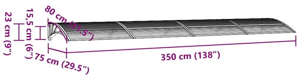 fekete és átlátszó polikarbonát ajtóelőtető 350 x 75 cm