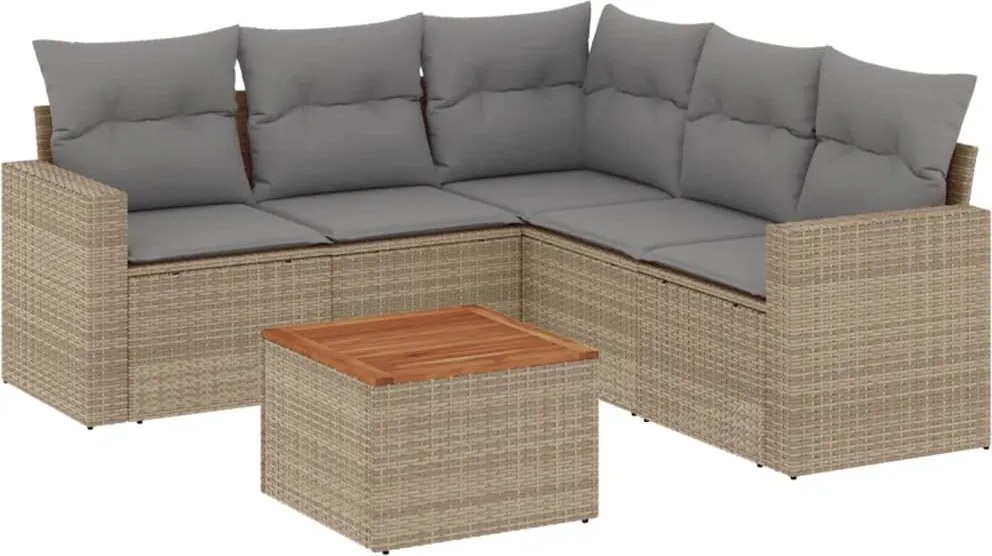 vidaXL 6 részes bézs polyrattan kerti ülőgarnitúra párnával