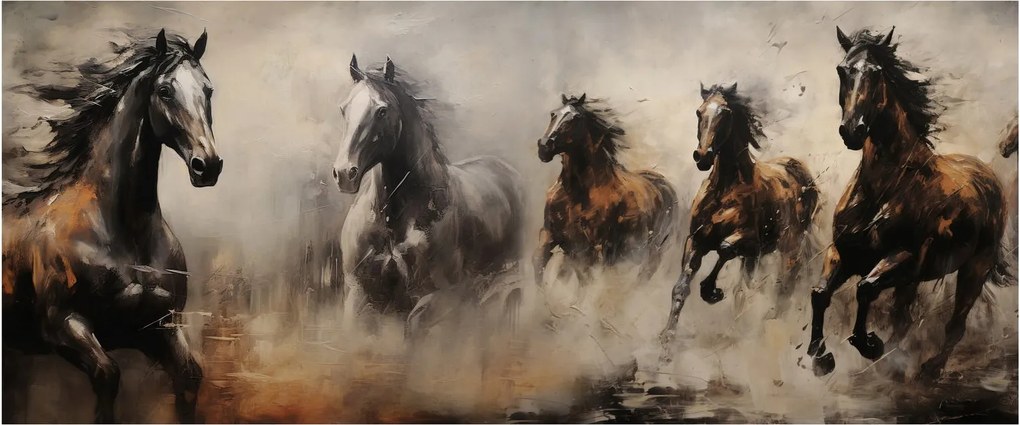 Kép - Olajfestmény lovakról (120x50 cm)